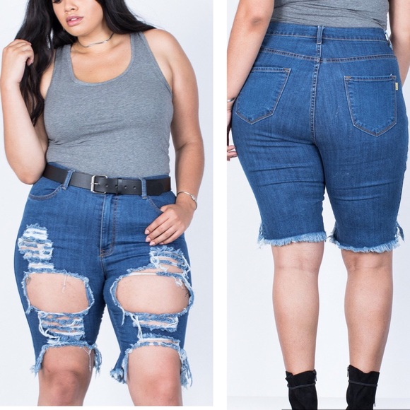 plus size destroyed bermuda shorts